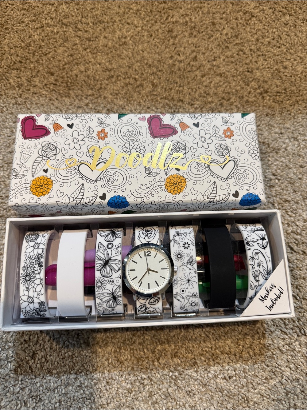 Women's Interchangeable Black & White Floral Watch Set